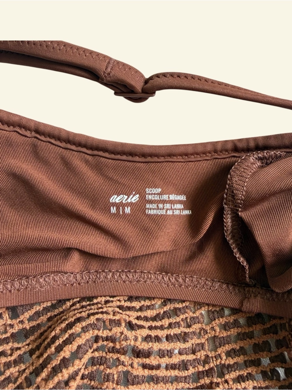 Aerie Cloudweave Crochet Longline Scoop Bikini Set Brown Medium Top Small Bottom - Picture 7 of 8